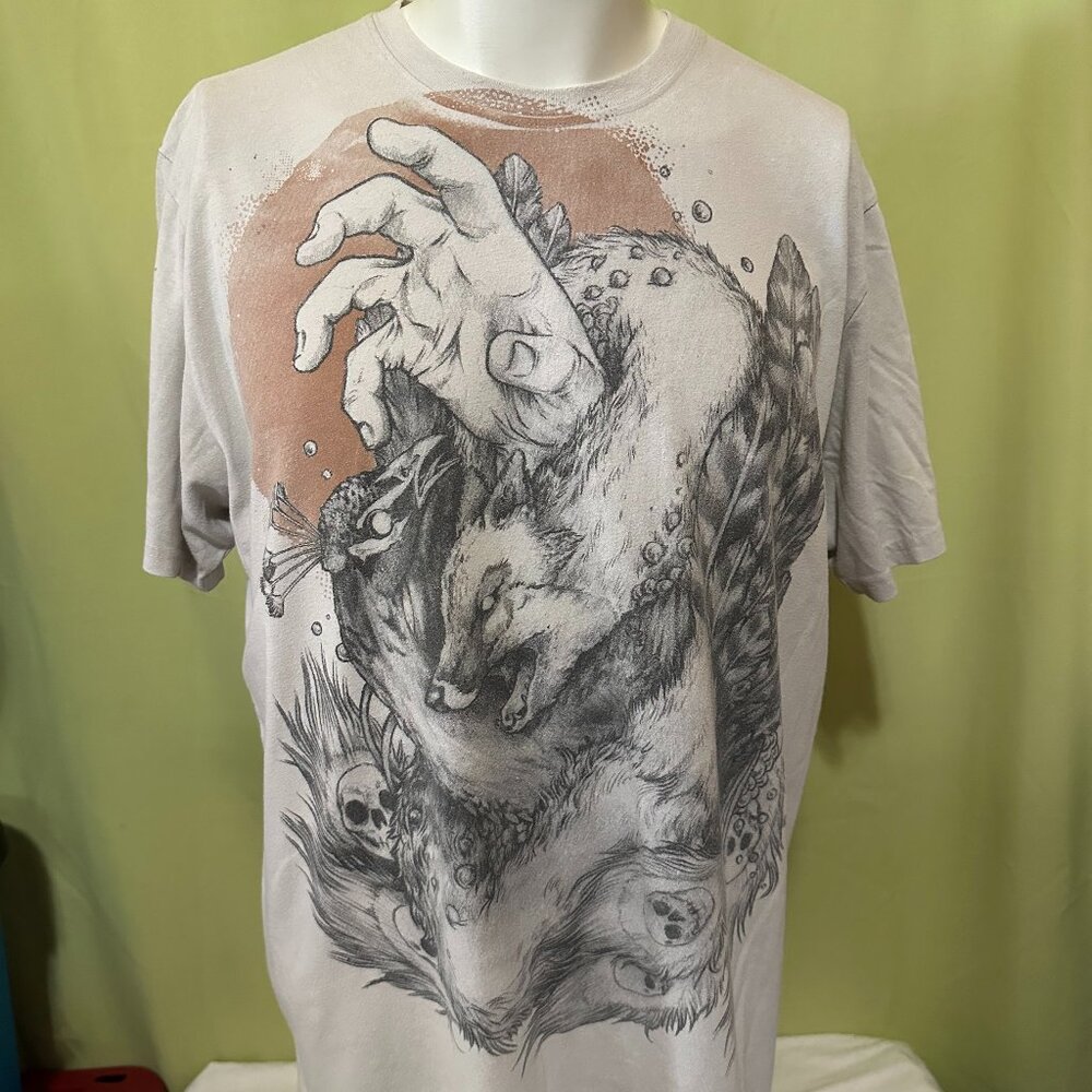 Horsebites The Great Battle Design by Humans Men's Light Brown Gray Shirt XL